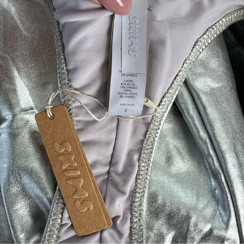 Skims Nickel Metallic Swim Cycle Suit Women Small one piece Silver suit B13